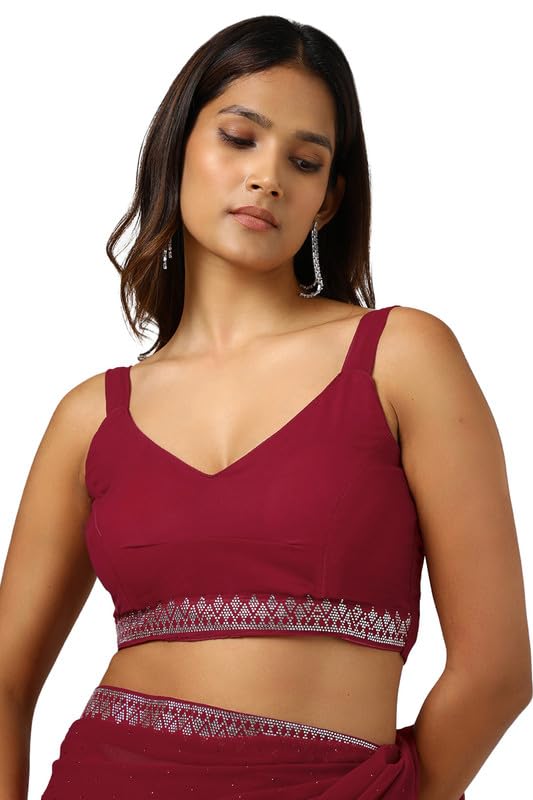 Soch Womens Maroon Georgette Saree With Stone Work