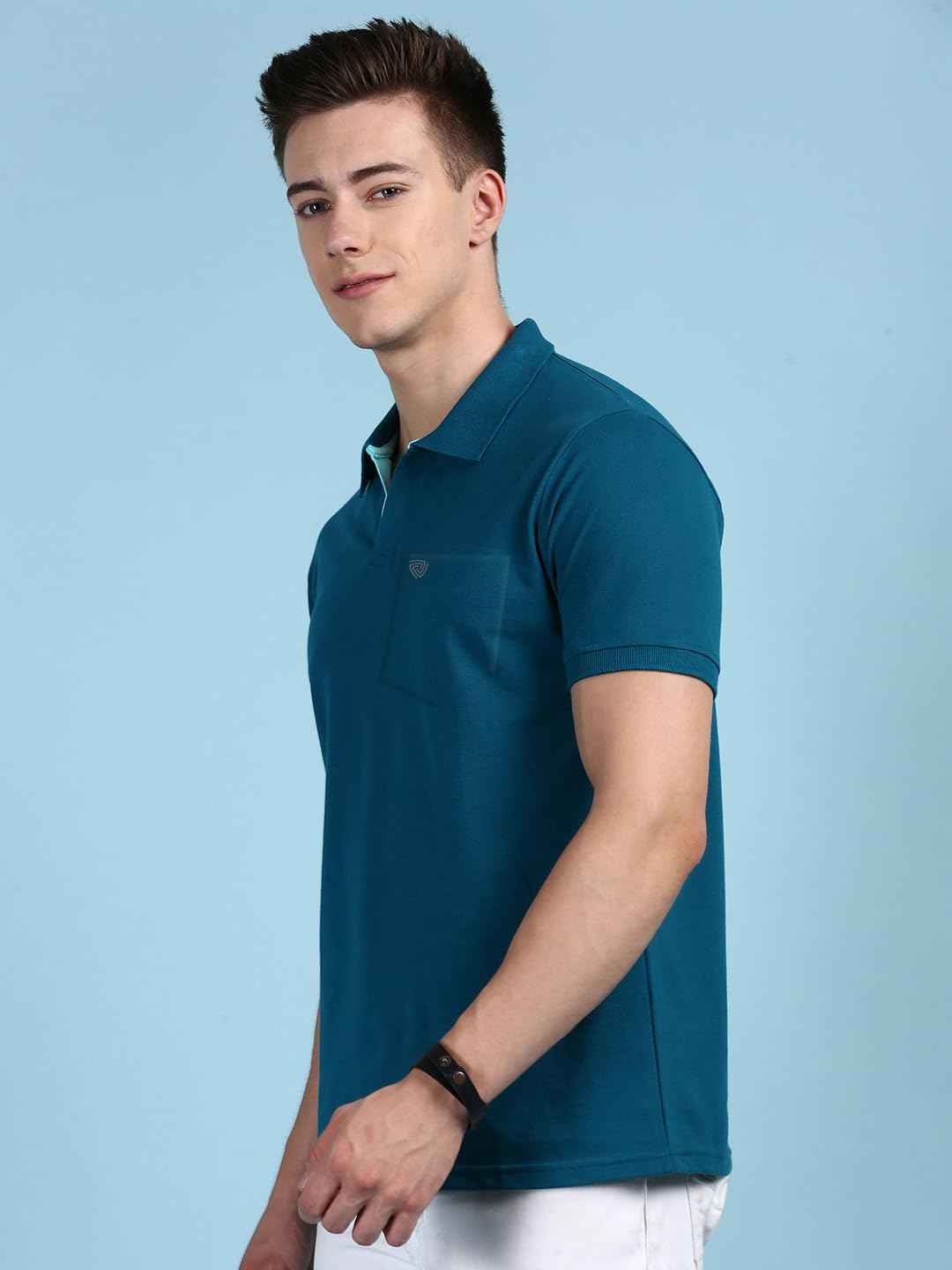 Lux Cozi Men's Half Sleeve Soild Casual T-Shirt with Chest Pocket_COZI_2122_EMRAD_L_1PC Emerald