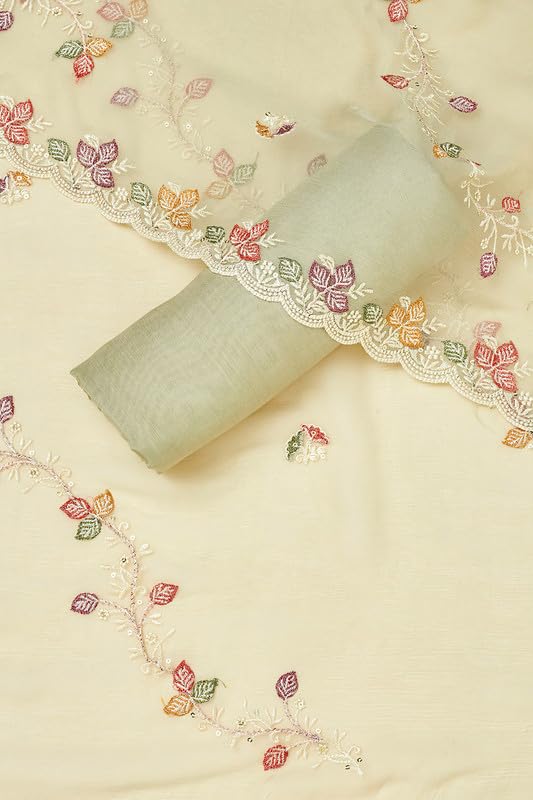 Soch Womens Olive Crinkle Chiffon Embroidered Unstitch Dress Material With Sequins