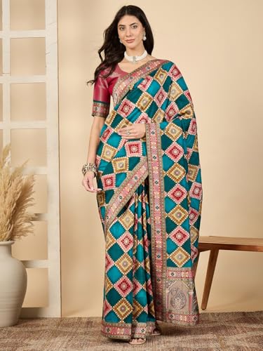 AKHILAM Women's Kanjivaram Woven Soft Silk Saree With Blouse Piece