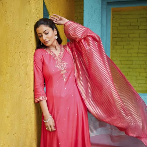 BIBA Women Rayon Straight Suit Set (SKDRIVAYAT9536SS24FUS_Pink
