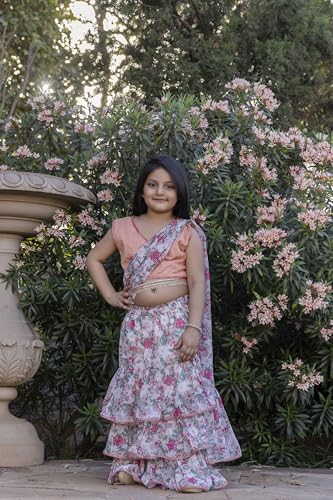 Jaipurite Kids Festive Ruffle Lehenga Saree with Choli | Stylish Indian Wear for Girls (Multi-2, 6-7 Y)