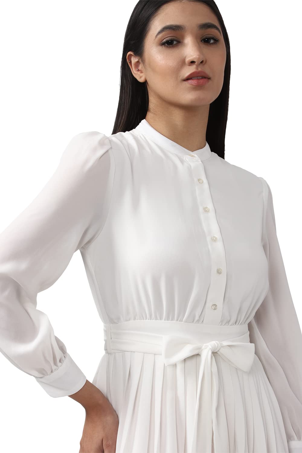 Van Heusen Women's Polyester Classic Below The Knee Dress (VWDRFRGPM65571_White_L)