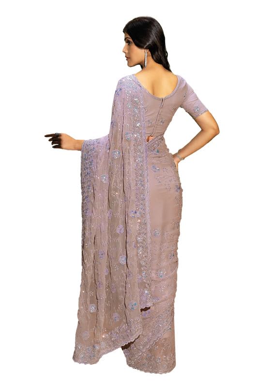 Soch Womens Lavender Georgette Embroidered Saree With Sequins Work