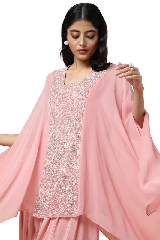 Soch Womens Blush Pink Georgette Embellished Kaftan Suit With Cutdana