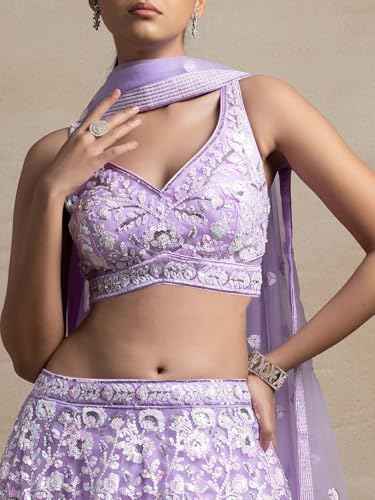 Zeel Clothing Women's Sequins Embroidered Soft Net Designer Lehenga Choli with Dupatta (5126-Lavender-Womens-Lehenga-Choli-Latest; Free Size) (Lavender)