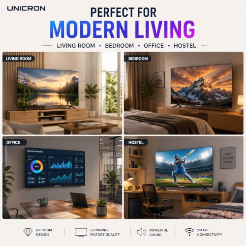 UNICRON 32 Inch Android Smart TV with Voice Control Remote, HD Ready LED Television, WiFi Built in 30W Speaker, IPS Display & Apps Compatible (Netflix, Prime)