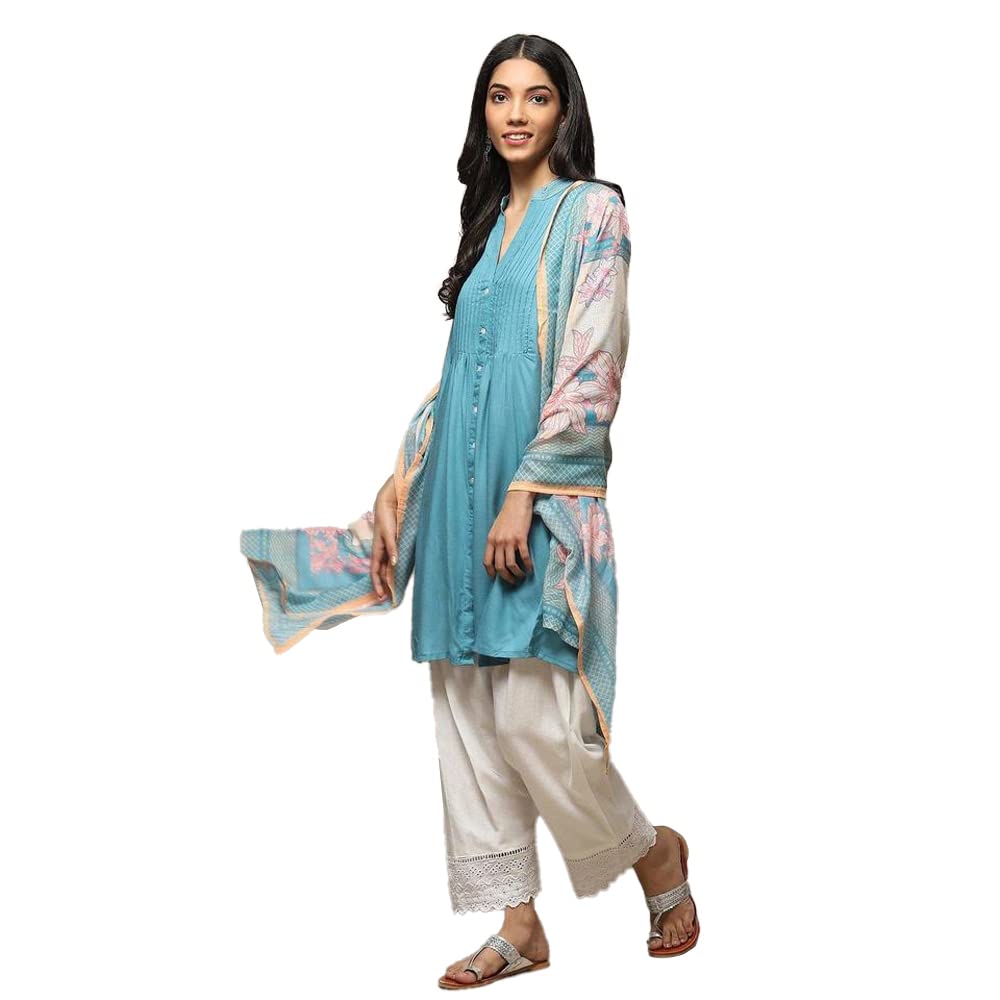 BIBA WOMEN SOLID RELAXED SALWAR KURTA DUPATTA(SKDLOUNGE I8525_TURQUOISE_38)