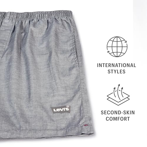 Levis' Men's Regular Fit 100% Cotton Round Neck Half Sleeve T Shirt with Solid Boxer Shorts Set (Navy Blazer/Grey Melange, L)