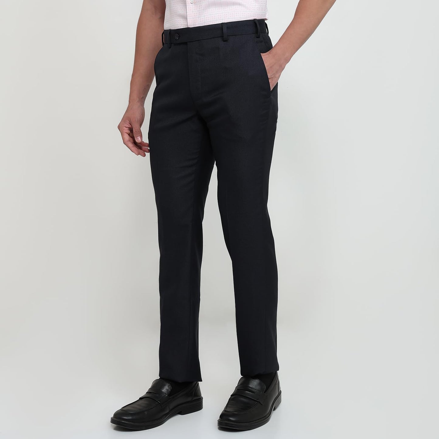 Park Avenue Men Slim Fit Solid Pattern Poly Viscose Blend Flat Front Formal Trouser Blue
