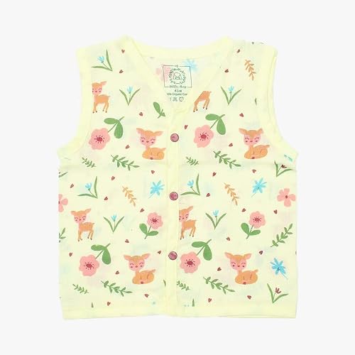 A Toddler Thing 100% Organic Muslin Sleepsuit - Oh My Deer | Yellow | Top & Pants | Size - 3-6 Months | Night Suit for Boys & Girls | Sleepwear Baby Products | Night Wear Pyjama Set | Full Cover Dress