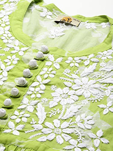Ada Lucknow Chikankari Hand Embroidered Cotton Blend Green Short Kurti Top Tunic for Women A911269 (3XL)