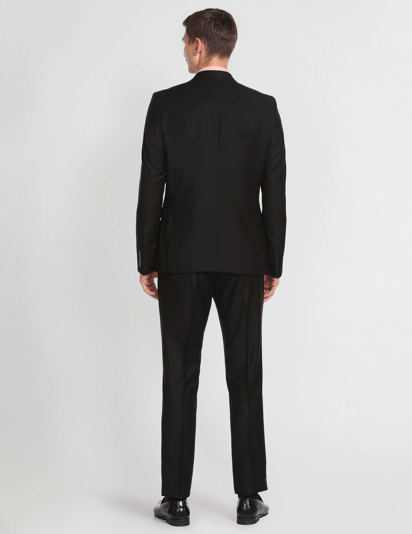 Arrow Men's Rayon Notch Lapel Collar Patterned Dobby Three Piece Suit (ARAFSU5515_Black