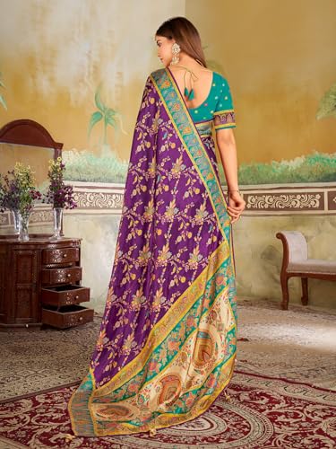 Glory Sarees Women’s Luxurious Dola Satin Pure Silk Original Saree Position Print Work Madhubani Inspired Motifs Banarasi Kanjivaram Style Saree With Blouse Piece (Elegant106_Purple)