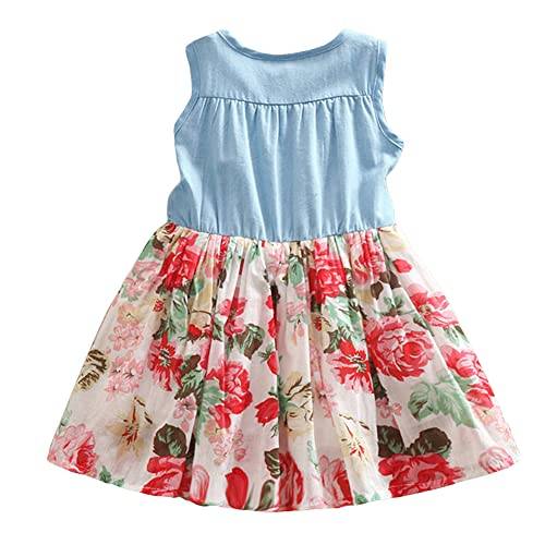 Hopscotch Girls Knee Length Casual Dresses in Blue Color for Ages (5-6 Years)