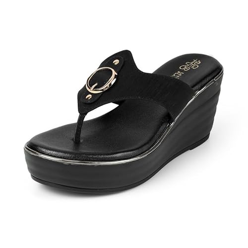 tresmode ROUGE Black Women's Dress Wedge Sandals in Size 6 UK / 39 EU