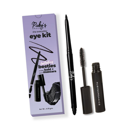 Ruby's Organics Kohl and Mascara Beauty Gift Kit for Women- Long-Lasting Intense Pigment, Smudge Proof, Everyday Eye Makeup Kajal, 100% Natural & Non-Toxic, Eye-Friendly, Daily Use - Black (Combo Pack of 2)
