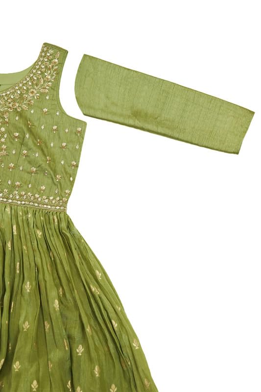 Soch Womens Green Organza Woven Design Ethnic Gown with Mirrors