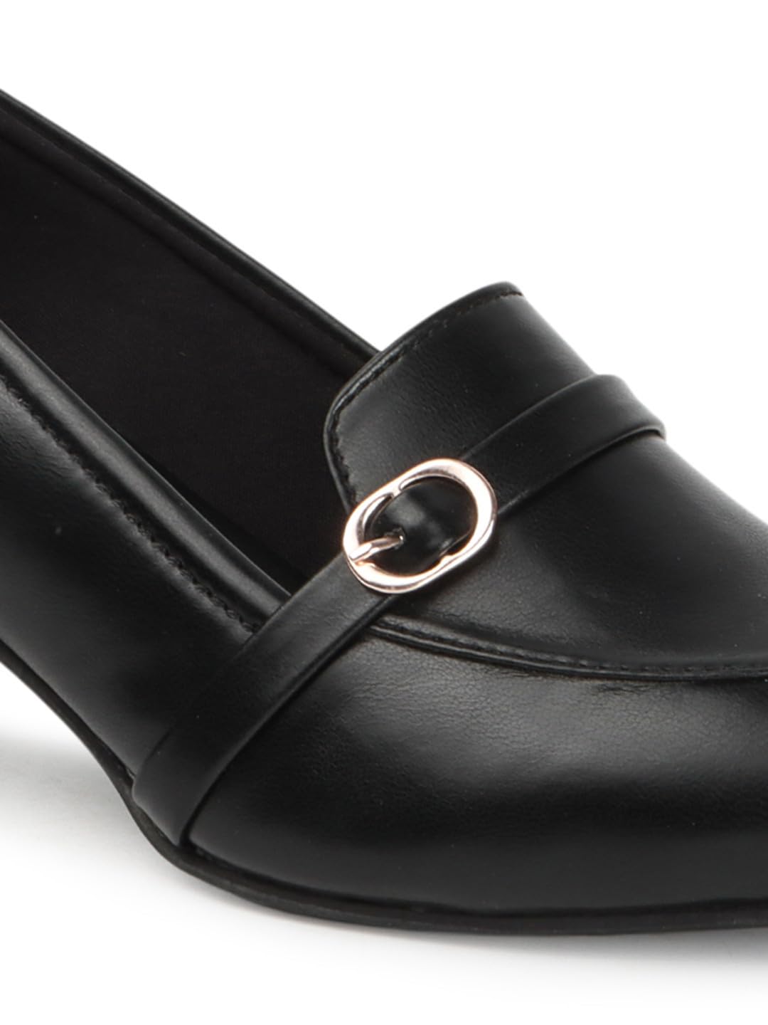 Carlton London Women Black Stylish Slip-on Pump Shoes with Block Heels, Pointed Toe for for Casual, Office and Daily Use (40)