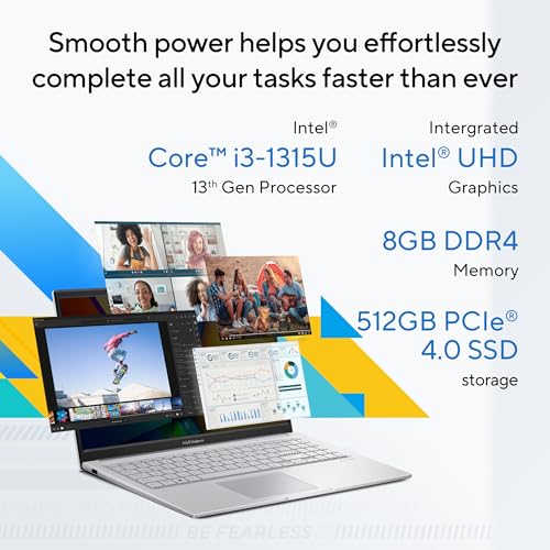 ASUS Vivobook 15 (2025), 13th Gen,Intel Core i3-1315U, 8GB RAM, 512GB SSD, FHD, 15.6", 39.6 cm, Windows 11 Home,M365 Basic(1 Year)* Office 2024,Cool Silver,1.7 Kg, X1504VA-D5321WS, Thin & Light Laptop