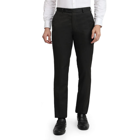 Park Avenue Men Regular Fit Solid Pattern Polyester Blend Flat Front Formal Trouser Dark Brown