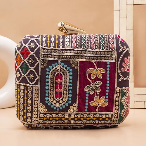 Artklim Light Purple Based Sequins And Threadwork Embroidery Clutch Bag for Women