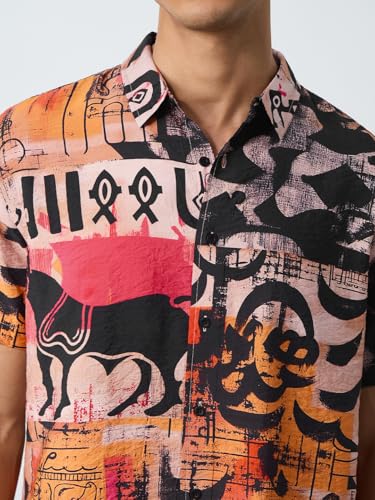 The Souled Store Harappan Motif: Men and Boys Short Sleeves Collared Neck Button Front All Over Printed Viscose Nylon Blend Regular Fit Lightweight Holiday Shirt