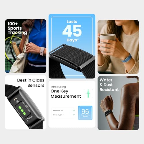 Pebble Newly Launched Qore Fitness Band with 45 Days Battery Life | 100+ Sports Modes | Advanced Health Tracking | HR & SpO2| Stress| Sleep | OneKey Measurement | Smart Notifications - Black