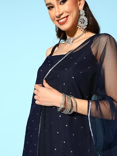 Embroidered Shoulder Straps Beads & Stones Straight Kurta With Sharara & Dupatta