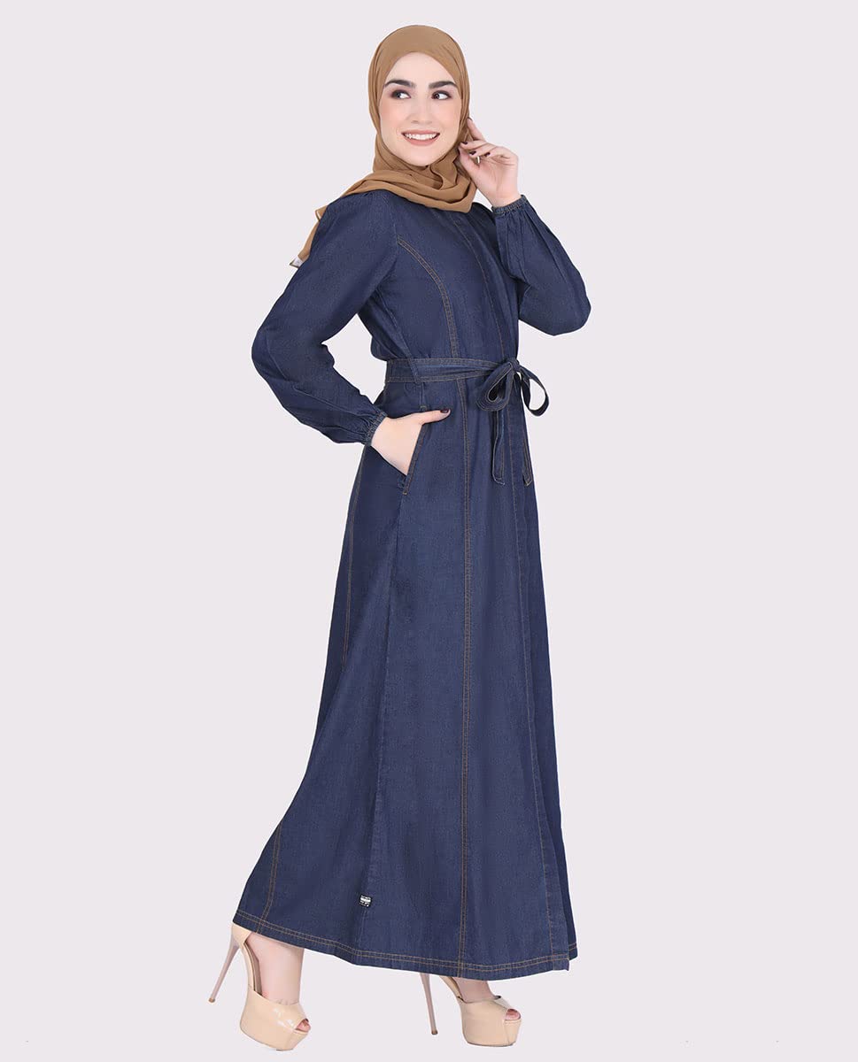Silk Route Belted Denim Smart Choice Abaya Maxi Dress Jilbab Medium