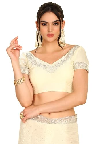 Soch Womens Cream-Coloured Stone Embellished Organza Saree