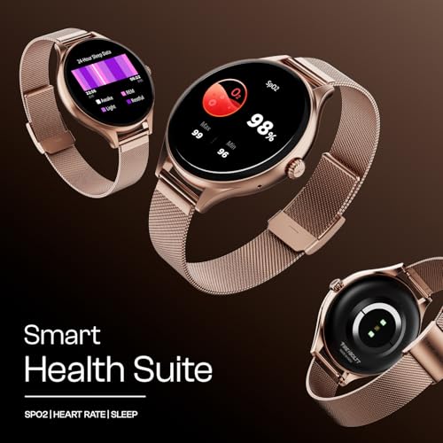 Fire-Boltt Phoenix Air Smart Watch 1.26” Round Display, Rotating Button, Wireless Charging, Ultra Lightweight Metal Body, Bluetooth Calling, Smartwatch with Silicone & Mesh Steel Straps Rose Metal