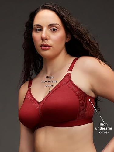 Clovia Women's Cotton Non-Padded Non-Wired Full Figure Spacer Cup T-Shirt Bra (BR2178G09_Maroon_40E)