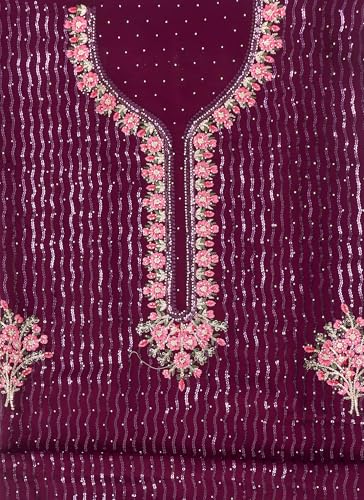 S SALWAR STUDIO Wine Embellished Floral Georgette Unstitched Dress Material_VCDM0063-WINE