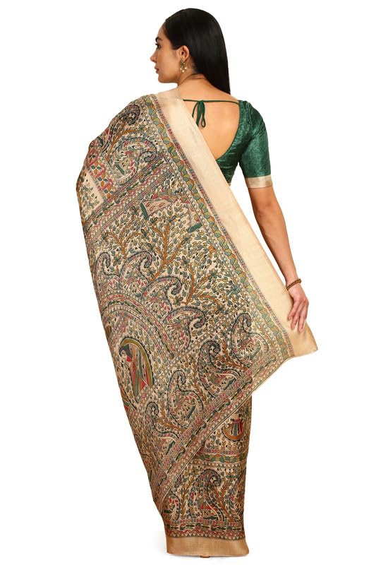 Soch Womens Green Art Silk Paisley Print Saree