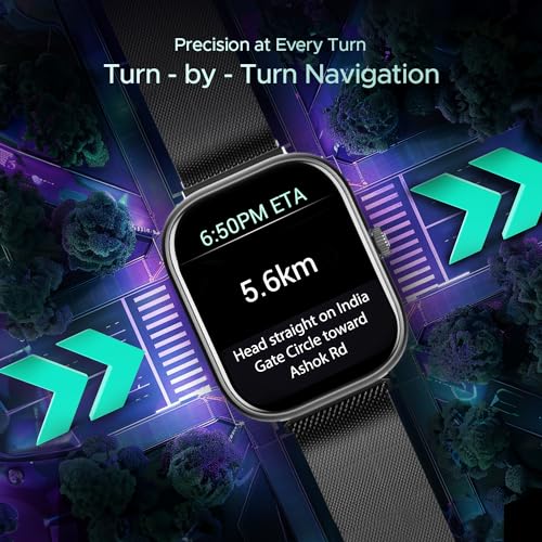 boAt Newly Launched Wave Sigma 3 w/Turn-by-Turn Navigation, 2.01" HD Display, BT Calling, Crest+ OS, QR Tray, Watch Face Studio, Coins, Emergency SOS Smart Watch for Men & Women(Metal Black)