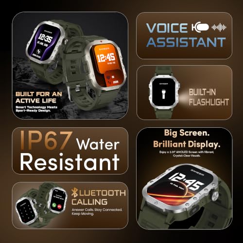 GameSir Forge 1 Smart Watch for Men & Women, 2.19" Full Touch Display, Bluetooth Calling, Fitness Tracking, Message Notifications, Android & iOS Compaatible - (Green)