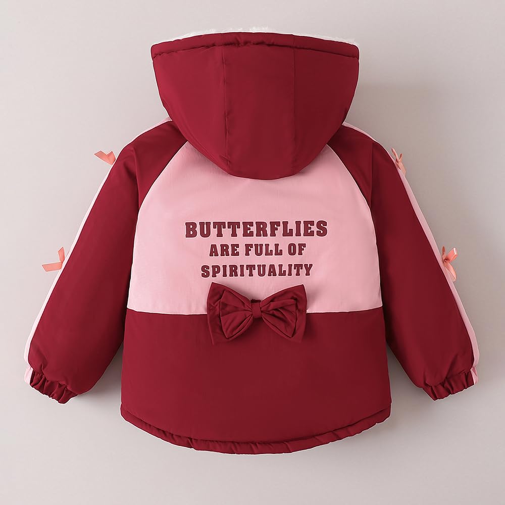 Hopscotch Girls Raglan Sleeves Maroon Colour-Block Bow Applique Jacket (3-4 Years)