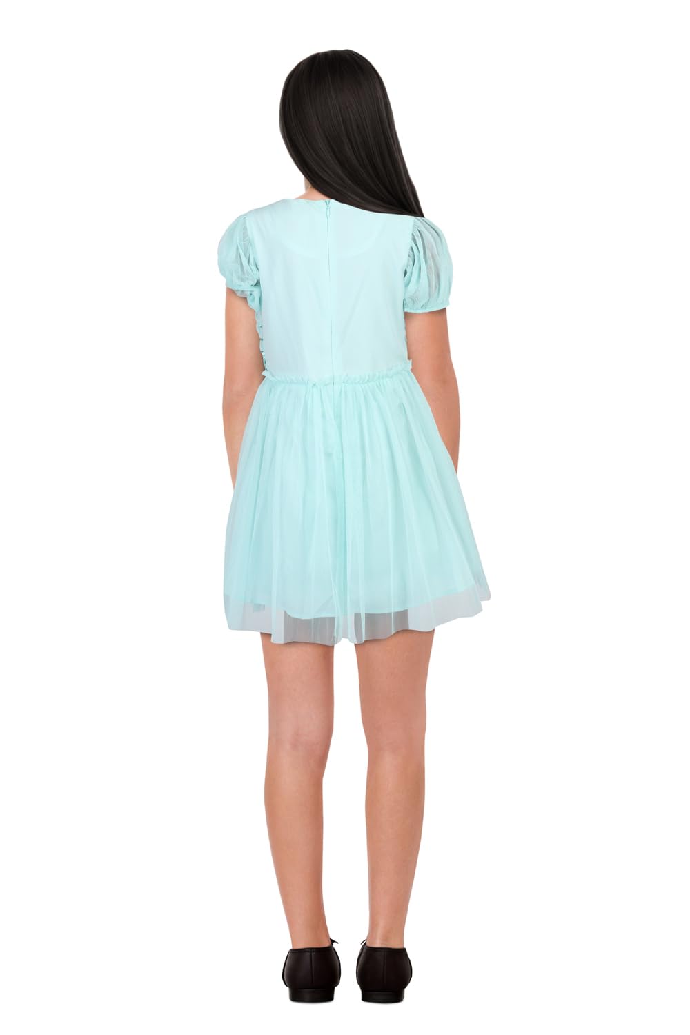 Allen Solly Girl's Synthetic A-Line Knee-Length Dress (AGDRERGFM68839_Medium Blue_13 Years-14 Years)