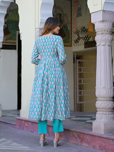 Divena Turquoise blue Floral Muslin Printed Kurta Pand with Dupatta