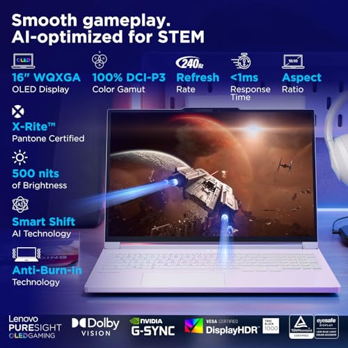 Lenovo Legion 7 2025 Intel Core Ultra 9 275HX| NVIDIA RTX 5070 8GB (32GB RAM/1TB SSD/WQXGA OLED/240Hz/16(40.64cm)/Windows 11/Office 2024+AI Now/White/2.0Kg), 83KY001GIN AI Powered Gaming Laptop