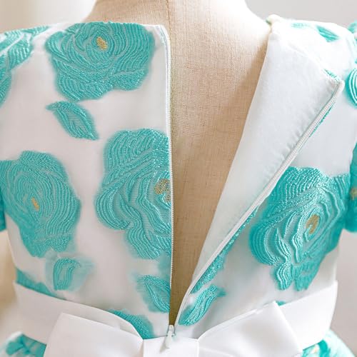 Hopscotch Girls Knee Length Party Dresses in Teal Color For Ages (6-7 Years)