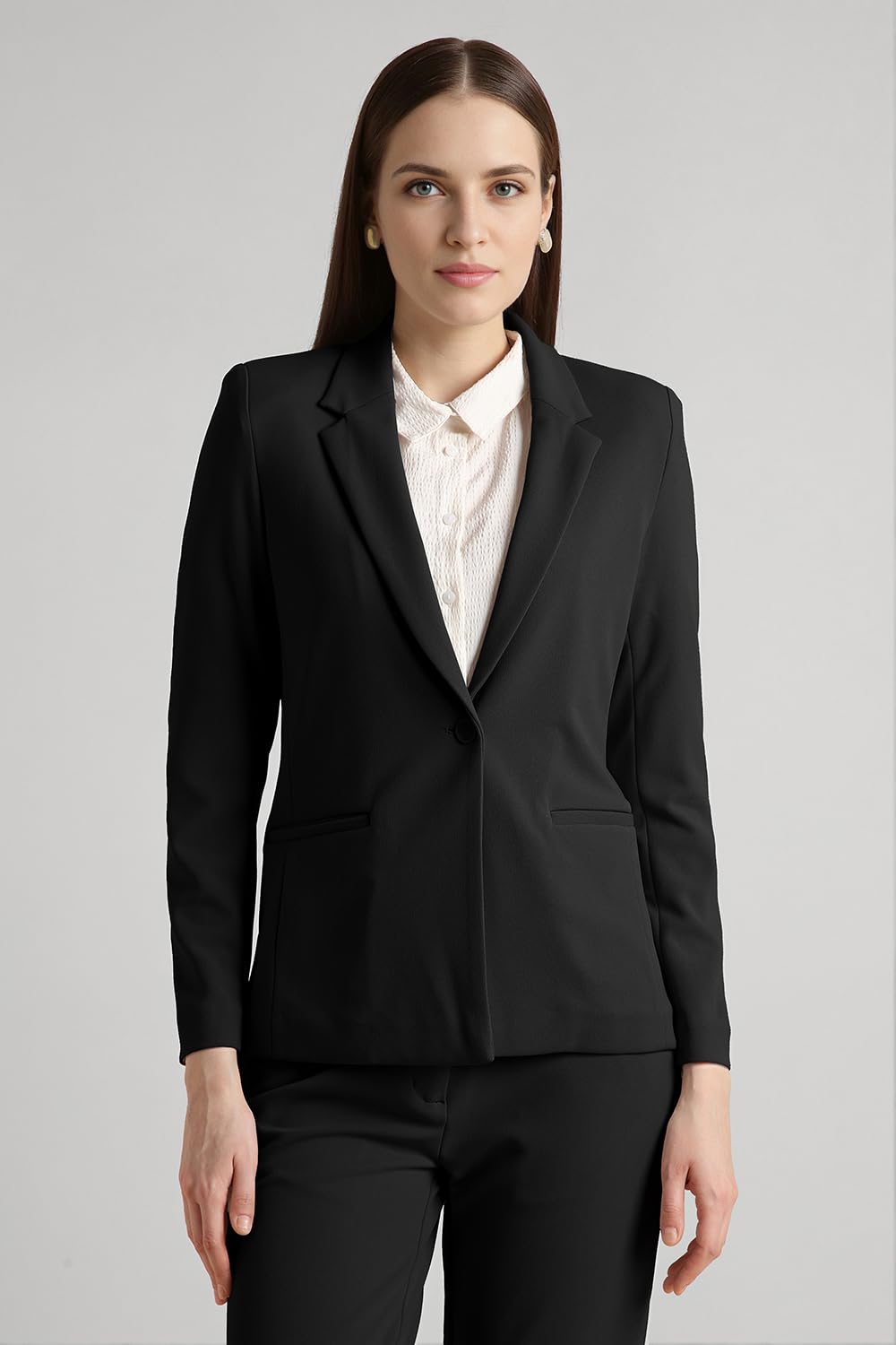 Van Heusen Women's Regular fit Blazer VWKZCRGFO00385_Black