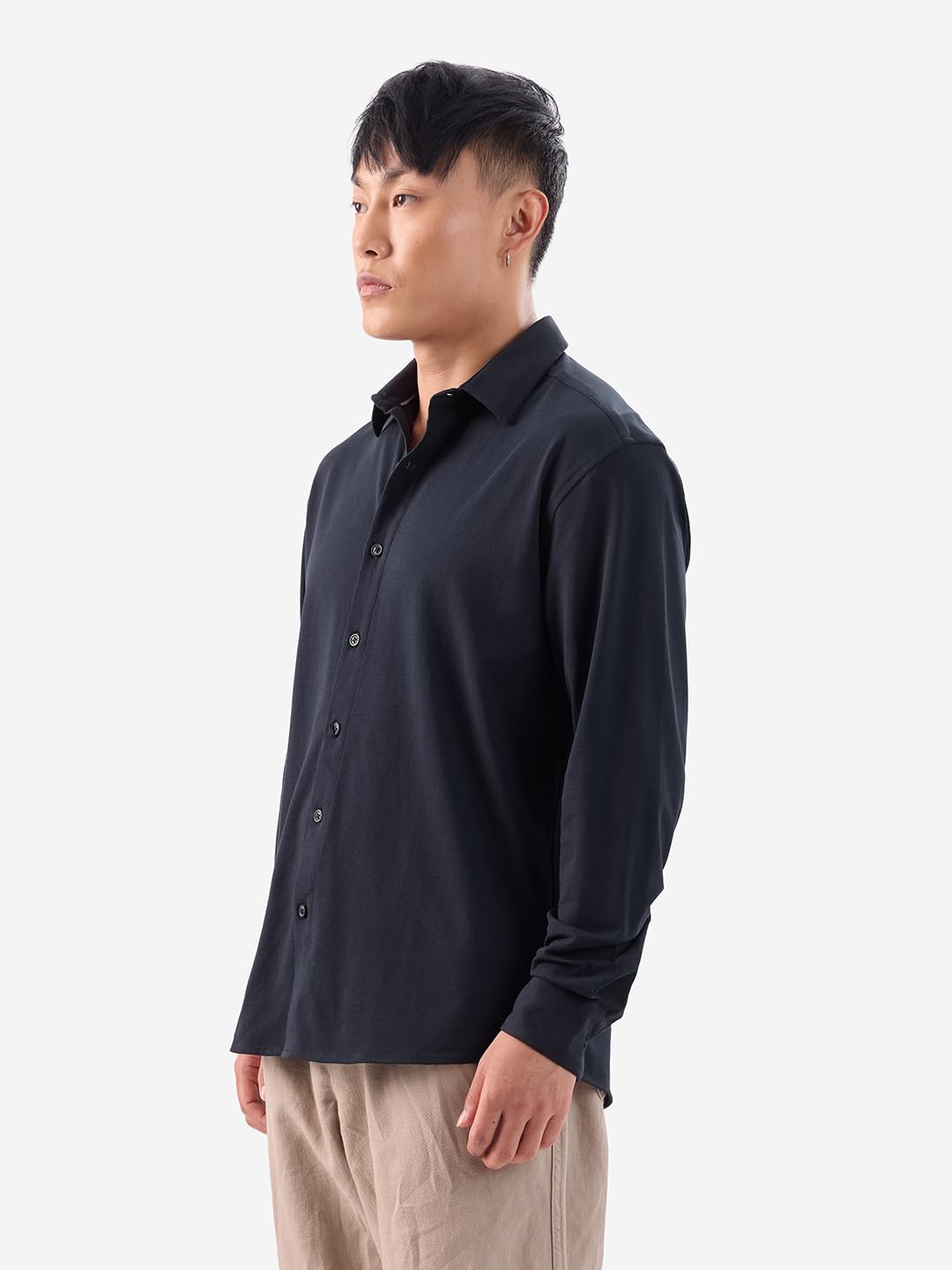 The Souled Store Mudbrown Men and Boys Long Sleeve Collared Neck Button Front Solid Regular Fit Cotton Textured Shirts