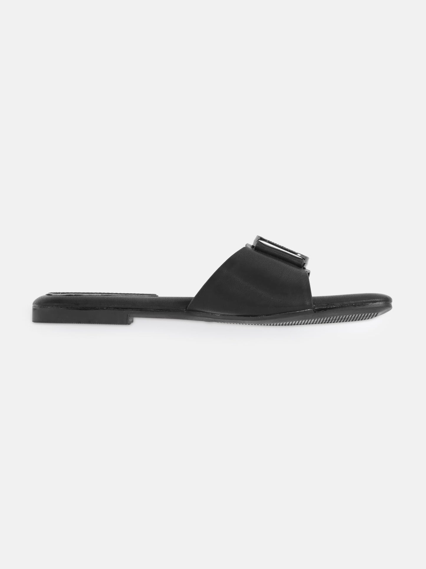 KENNETH COLE Women's Flat Slide Sandal | Synthetic | Square Toe, Rhinestone Buckle