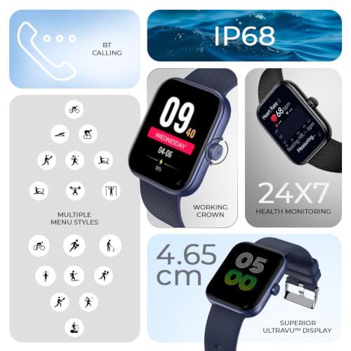 Fastrack Revoltt S1 with 1.83” TFT 2.5D Sqaure Display with Singlesync BT Calling, Heart Rate, SpO2 & Sleep Tracking,IP68,Nitro Fast Charging,Upto 5 Days Battery- Smart Watch for Man and Woman-Blue
