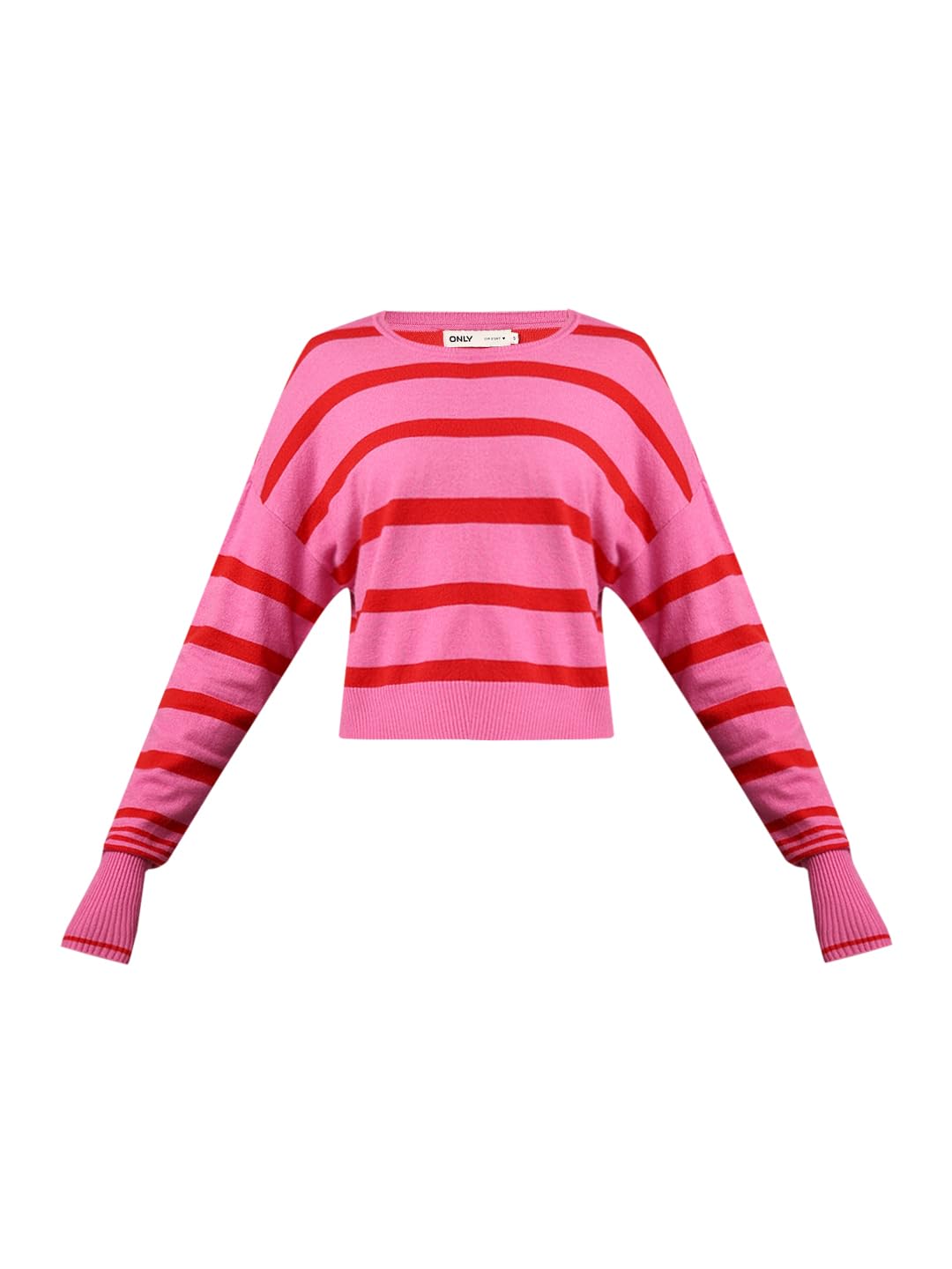 ONLY Women Striped Viscose Blend Pink Pullover Sweater