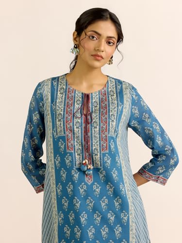 Aarke Ritu Kumar Blue Anjana V-Neck Kurta With Pant And Dupatta