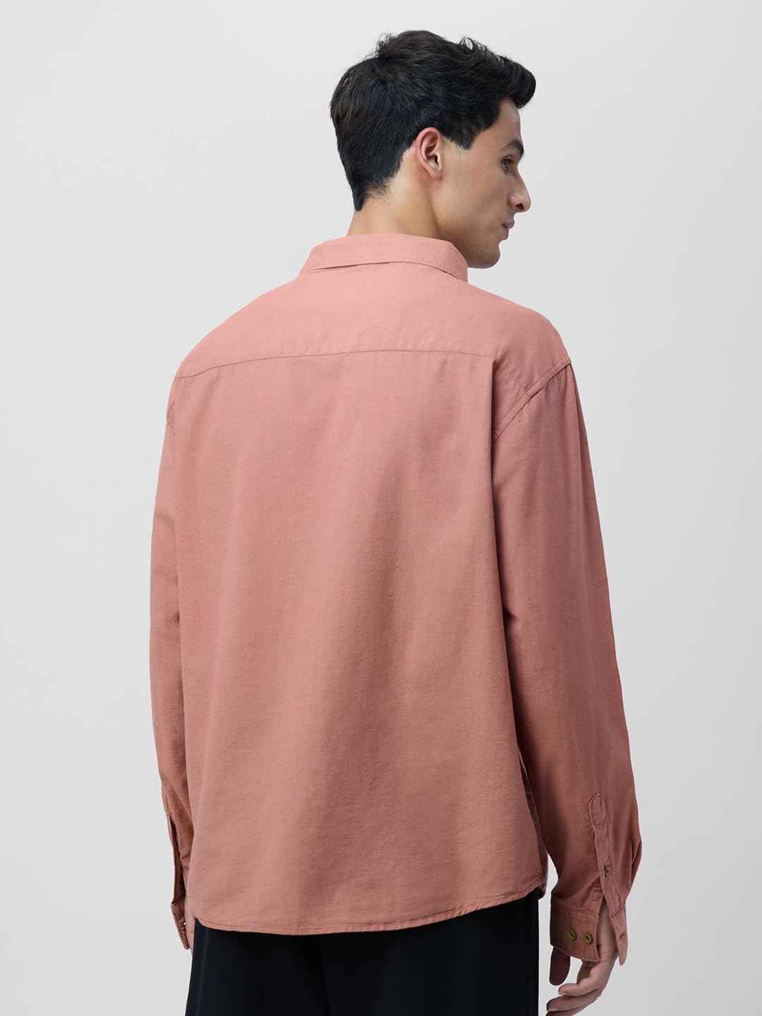 The Souled Store Cotton Linen Utility: Rosewood Men and Boys Long Sleeves Collared Neck Pink Embroidered Relaxed Fit Lightweight Casual Cotton Linen Shirt