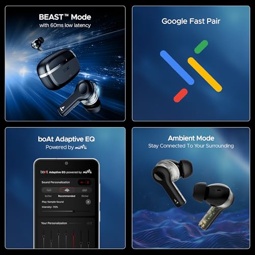 boAt Nirvana Space, 360º Spatial Audio, Active Noise Cancellation (~32dB), 100Hrs Battery,4Mics ENx, Fast Charge, v5.3 Bluetooth Earbuds, TWS Ear Buds Wireless Earphones with mic (Cosmic Black)